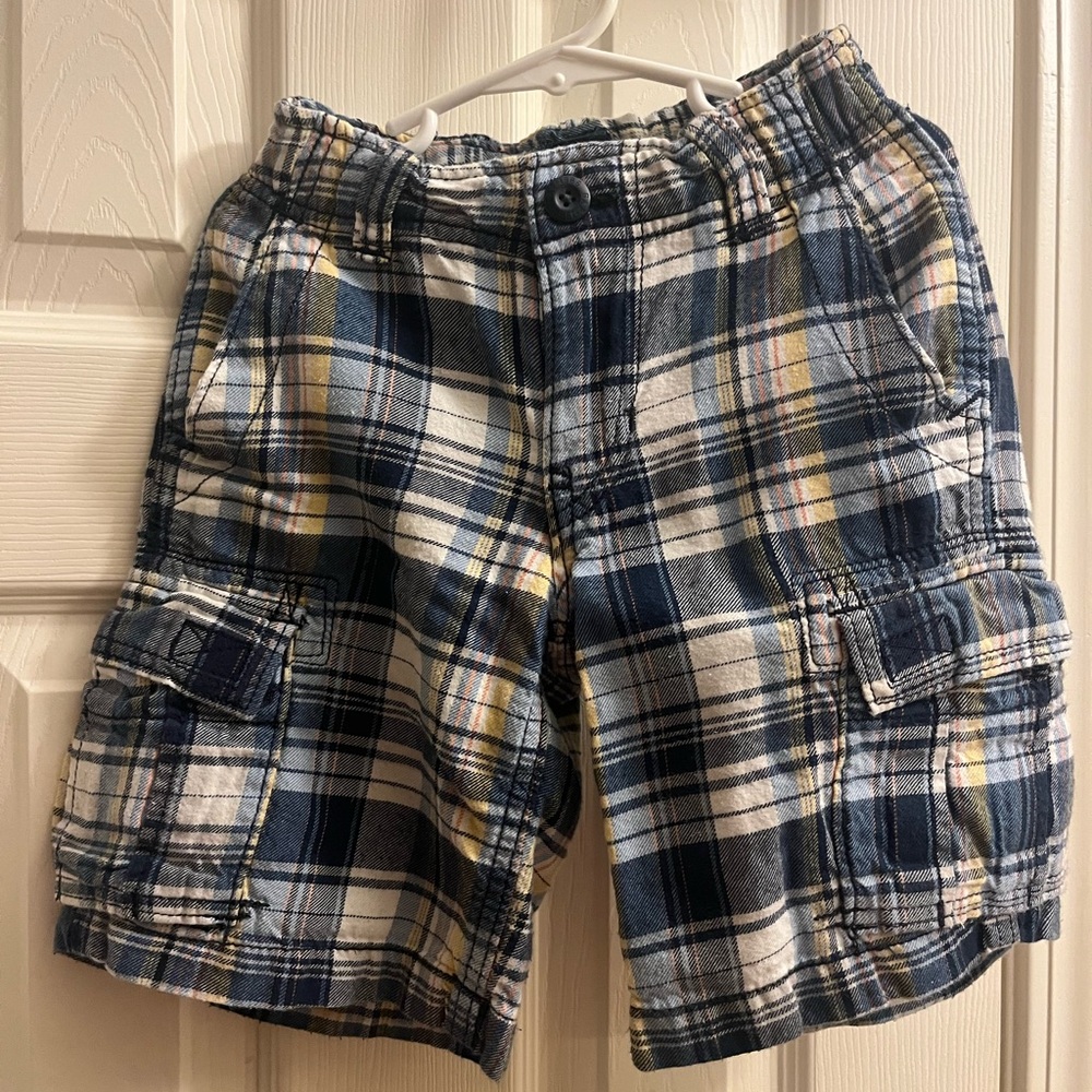 GAP Blue and Yellow Plaid Cargo Shorts